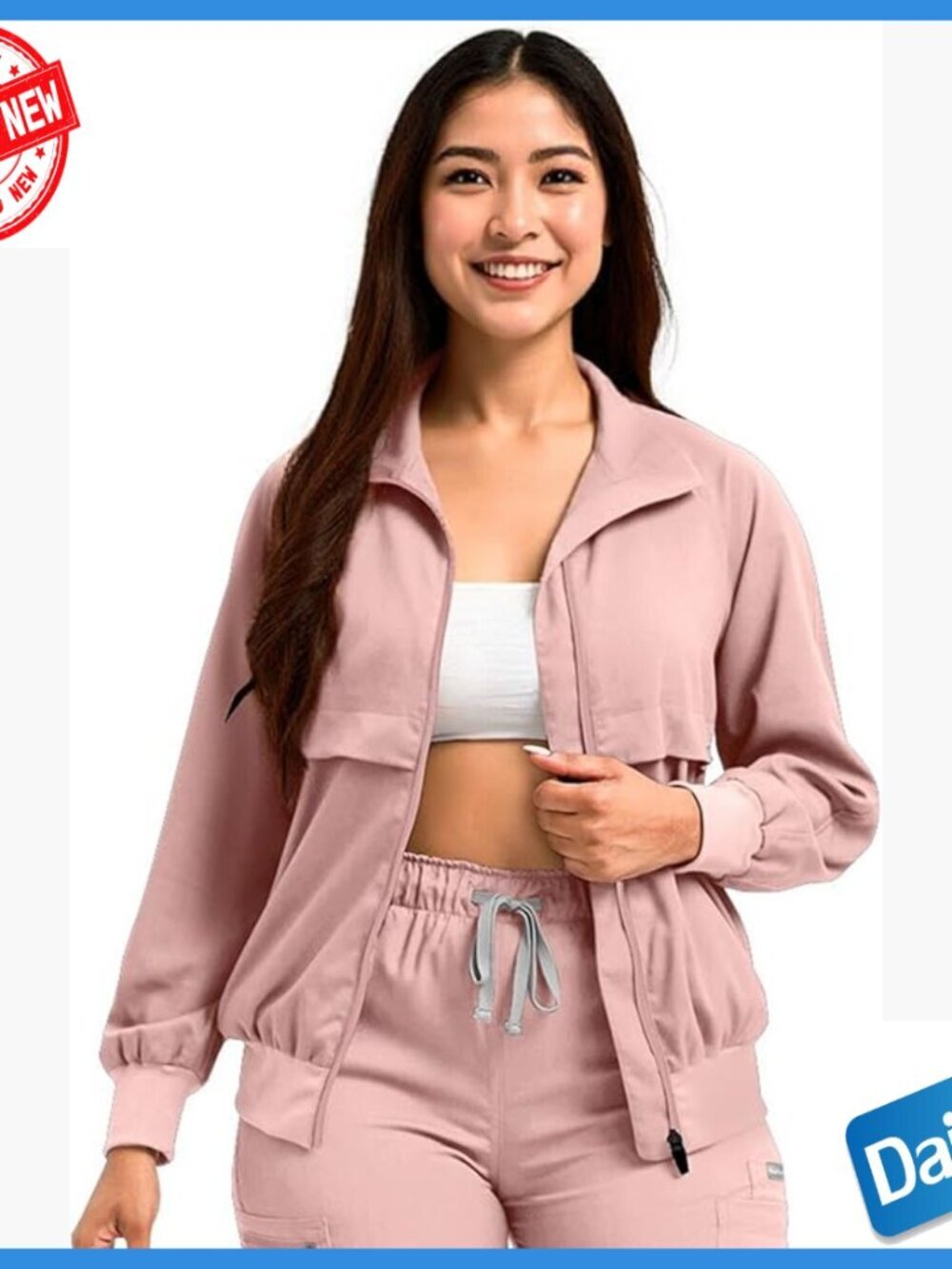 Women's Slim Fit Scrub Jacket Long Sleeve Zip Front Medical Workwear